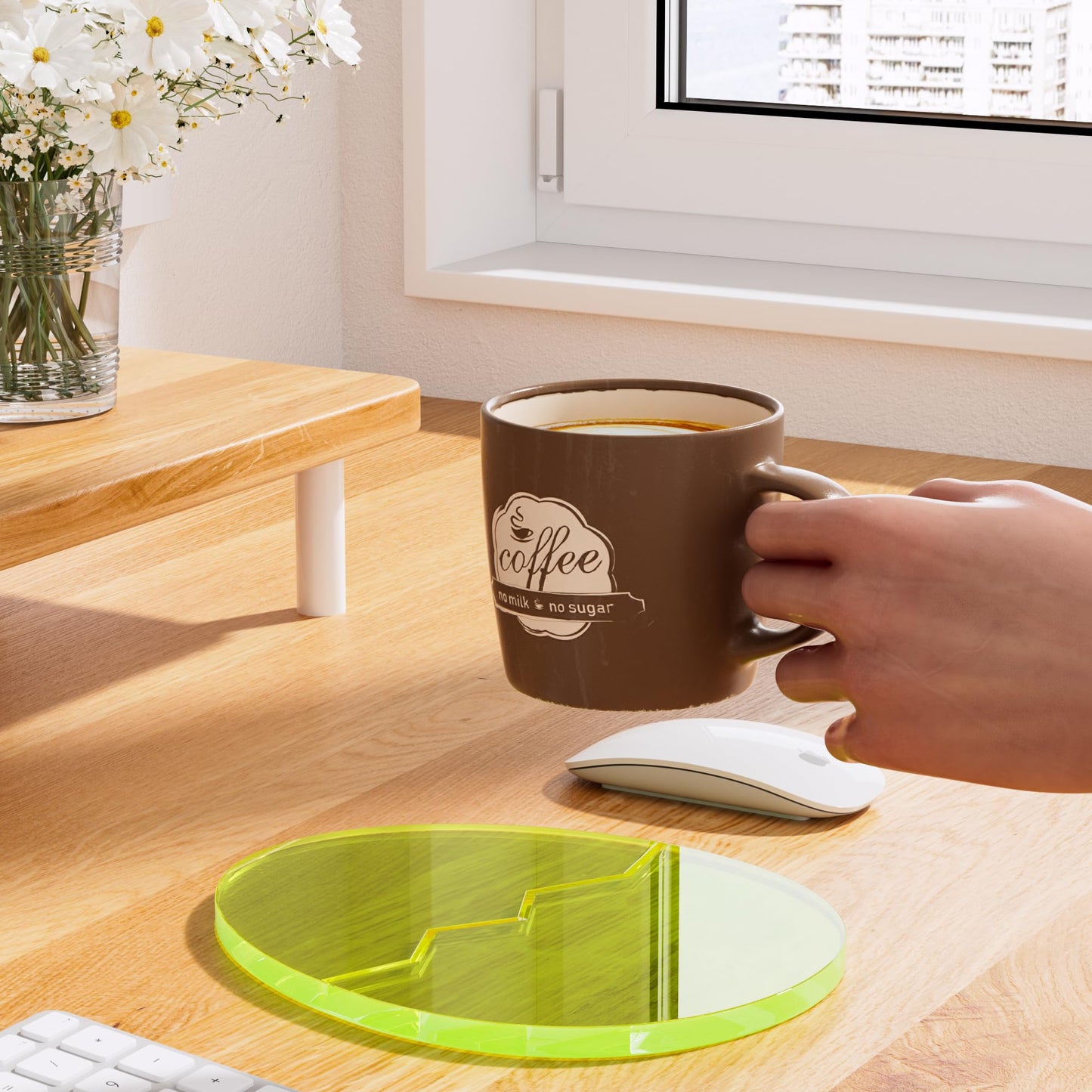 Acrylic Coaster Decorative Plates,Office Desk Accessories, Clear Dinosaur Egg Shape Coffee Cup Decor, Perfect for Tabletop Protection and Display.