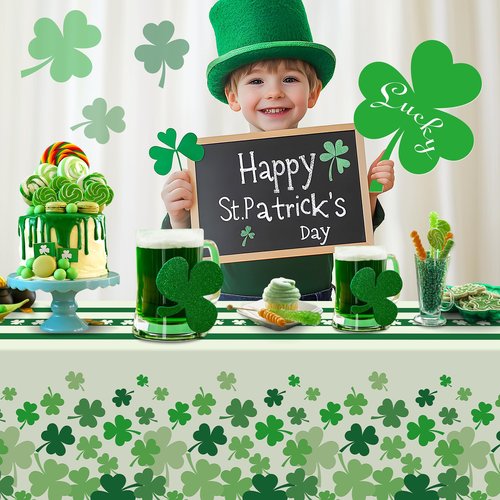 Childom 2 Pack St Patricks Day Tablecloth,St Patricks Day Decorations 54" x 108" Disposable Plastic Tablecloth,St. Patrick's Day Plastic Table Cover for Party Supplies,Indoor,Outside,Home,Dinner