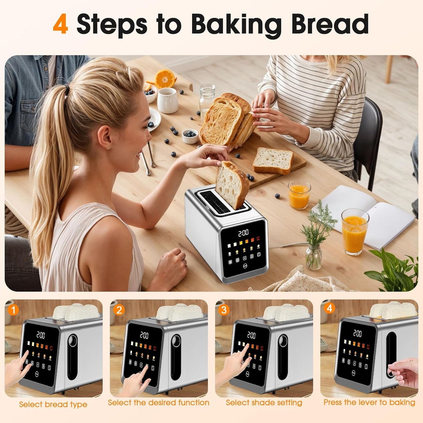 Skiennix 2-Slice Toaster - Smart Digital Touchscreen with Memory Function & Extra-Wide Slots