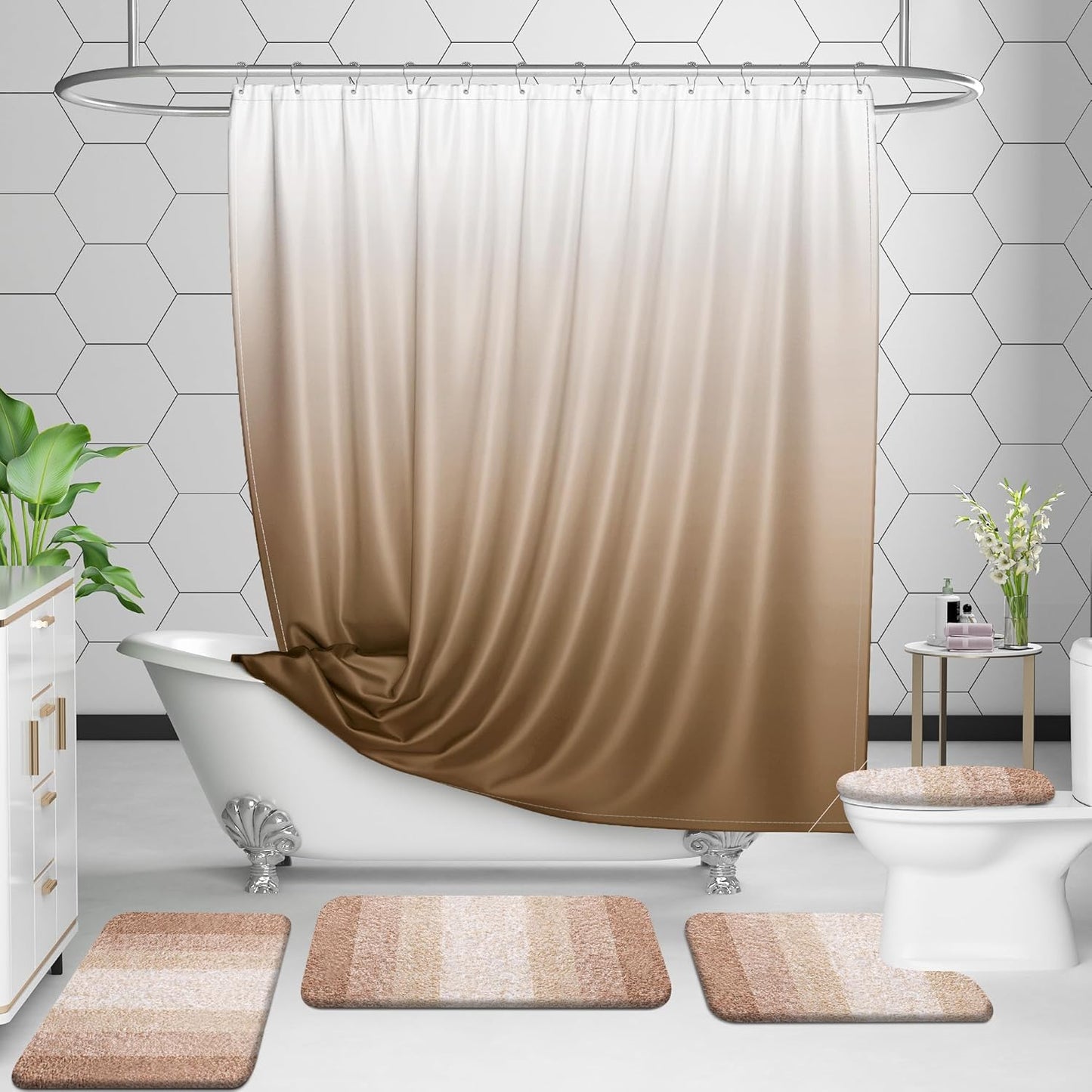 OLANLY Luxury U-Shaped Toilet Rugs - Extra Soft, Absorbent Microfiber Bath Mat | 24x20, Non-Slip, Beige