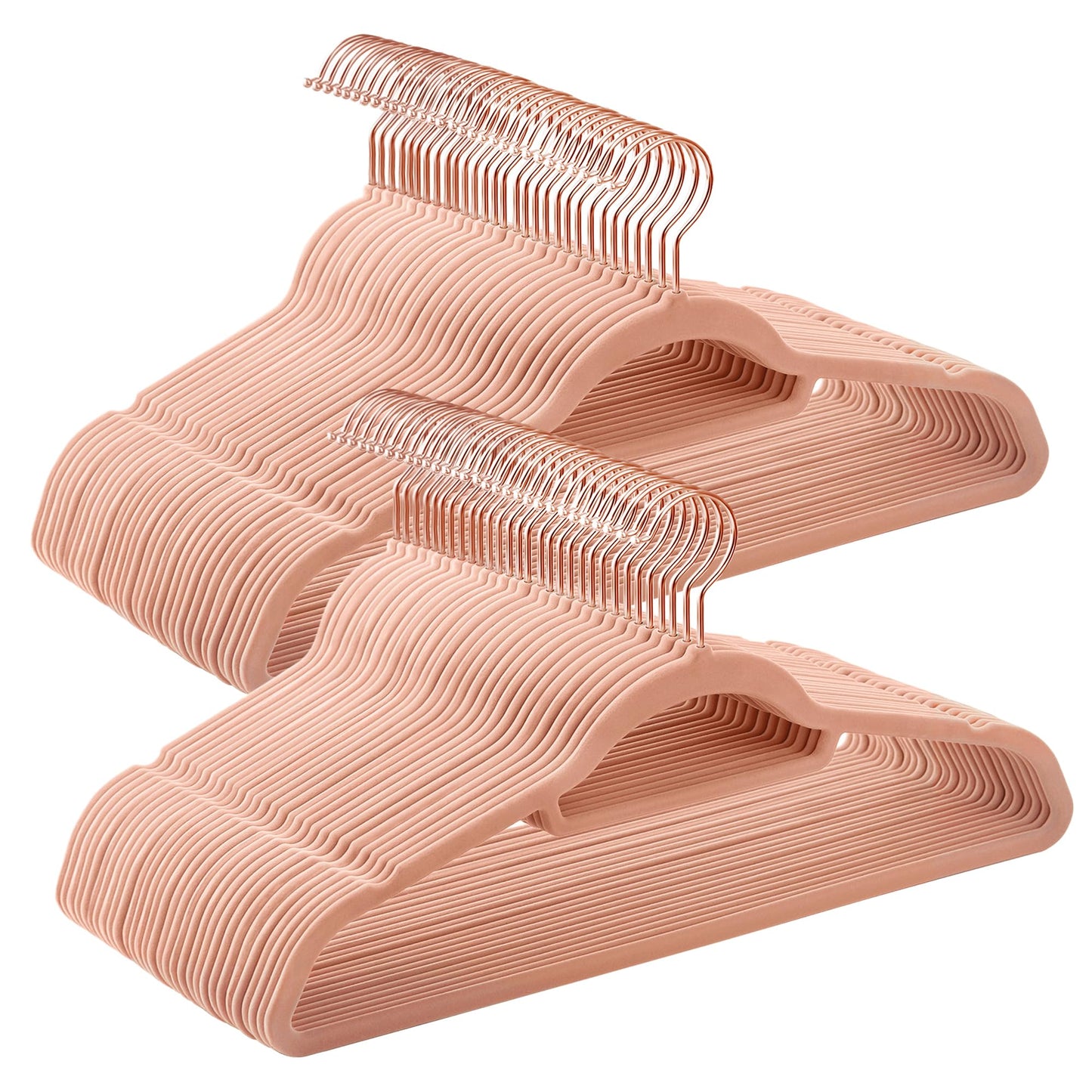 SONGMICS Velvet Hangers, Set of 60 Clothes Hanger with Rose Gold Swivel Hook, Non-Slip, and Space-Saving, 0.2-Inch Thick, 17.1-Inch Long for Coat, Shirt, Dress, Pants, Tie, Coral Pink UCRF0021R01