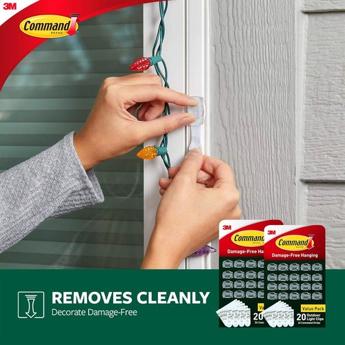 Command Outdoor Light Clips - 40 Clear Clips & 48 Weather-Resistant Strips for Damage-Free Hanging