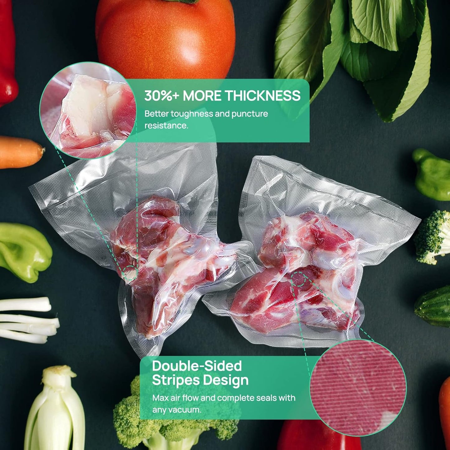 Vakumar Vacuum Sealer Bags - 2 Pack 11''x60' Rolls | BPA-Free, Ideal for Food Storage & Sous Vide