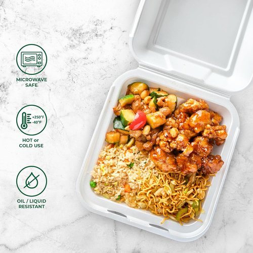 Freshware Compostable Clamshell Food Containers - Biodegradable Sugarcane To Go Boxes | 50-Pack, Heavy Duty, Microwave & Freezer Safe