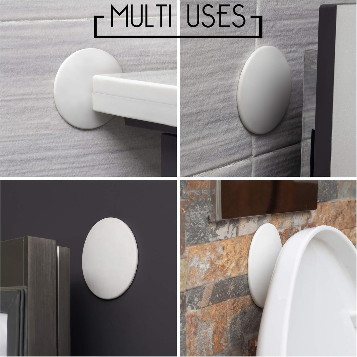 Skiennix Door Stoppers - Large 3.15" Silicone Wall Protectors - Strong Adhesive & Shock Absorbent - 4 Pack - White