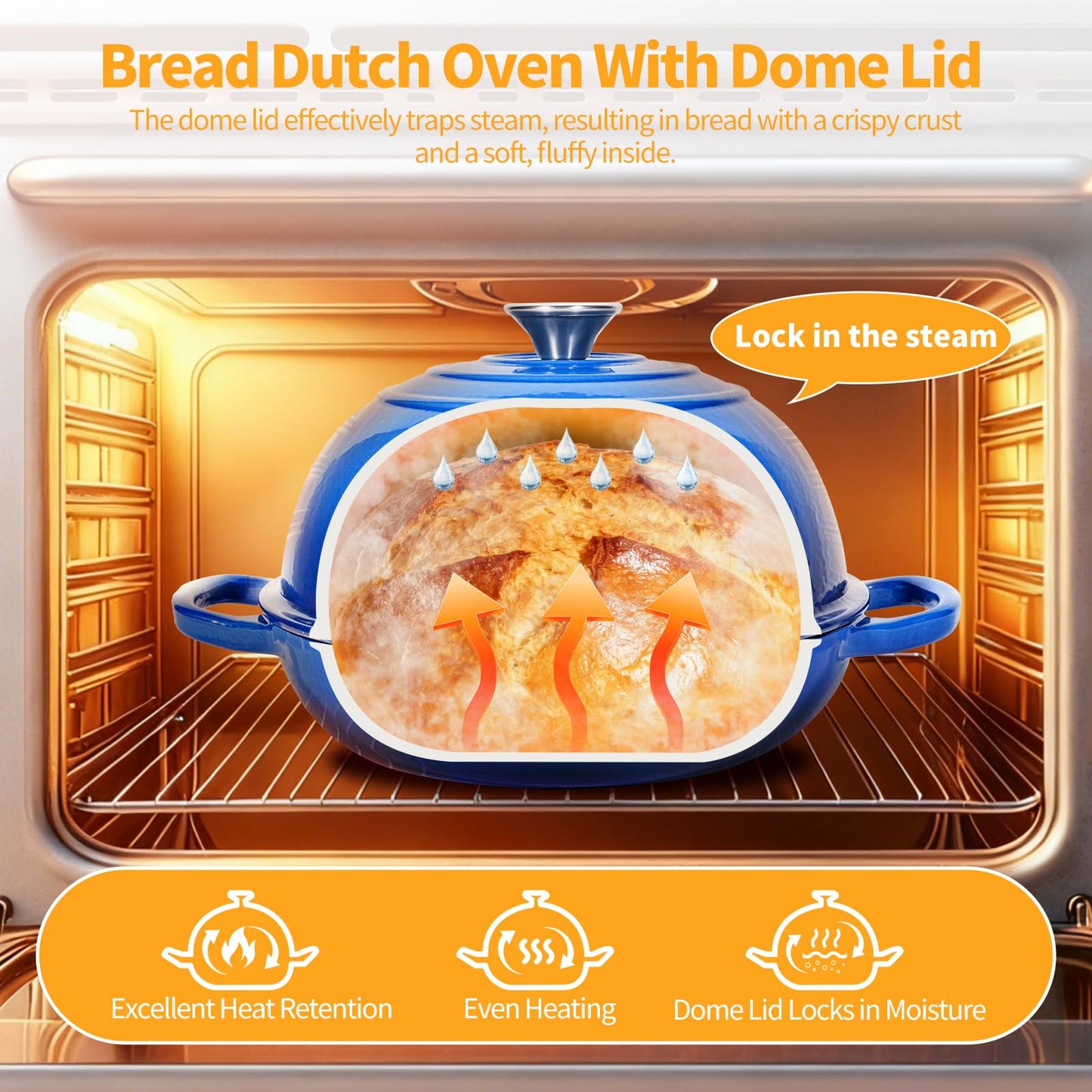 ONKO Dutch Oven For Sourdough Bread Baking, 6QT Enameled Cast Iron Dutch Oven Pot With Lid, Non-stick Sourdough Baking Pan with Bread Dome, Round Ceramic Dutch Ovens Pot with Cloche for Homemade