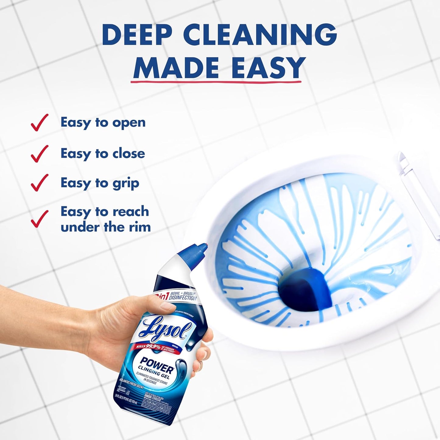 Lysol Toilet Bowl Cleaner - Max Strength Clinging Gel for Instant Stain Removal | 24 oz (9 ct)