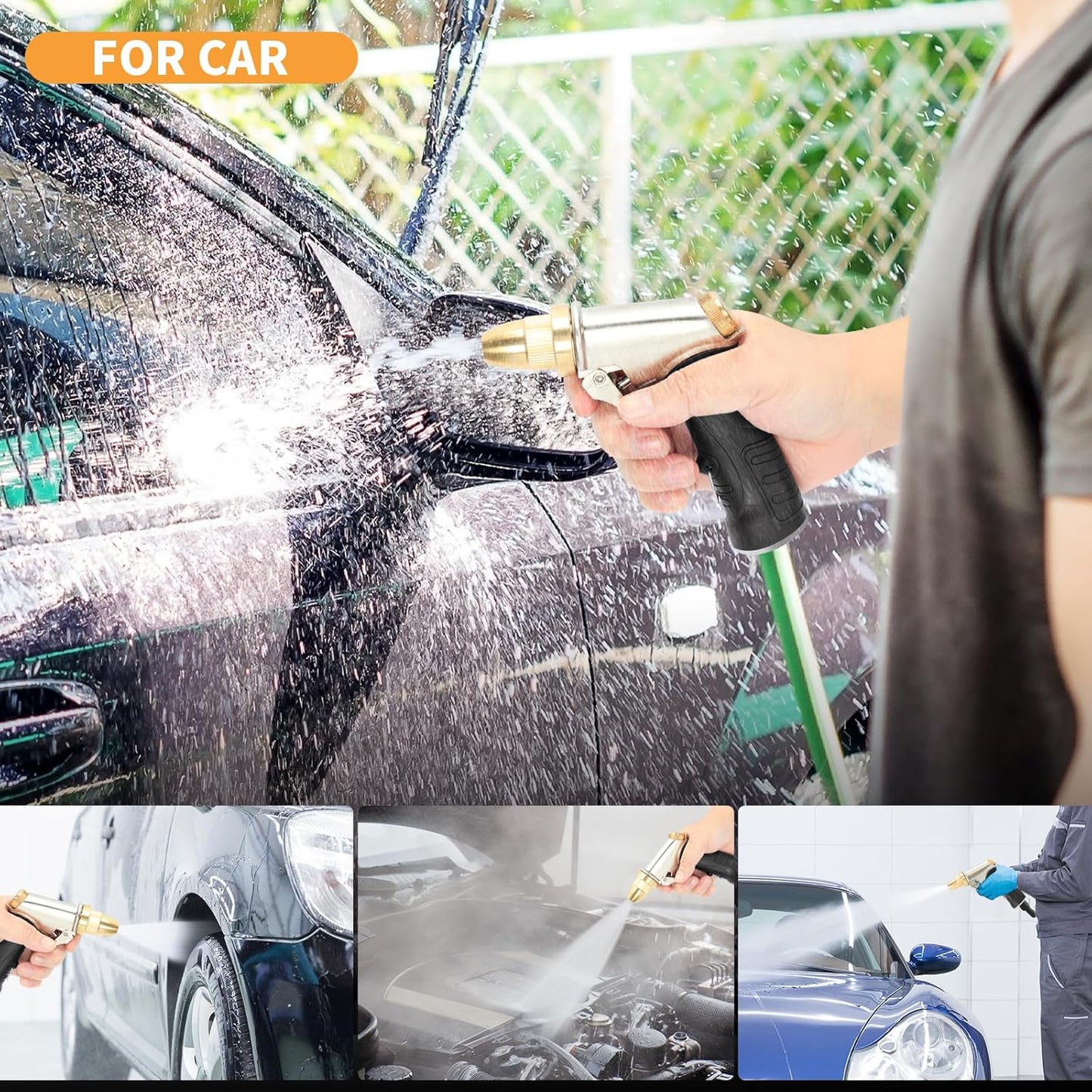 Skiennix Heavy Duty Metal Hose Nozzle - Adjustable Spray Patterns for Efficient Watering & Washing