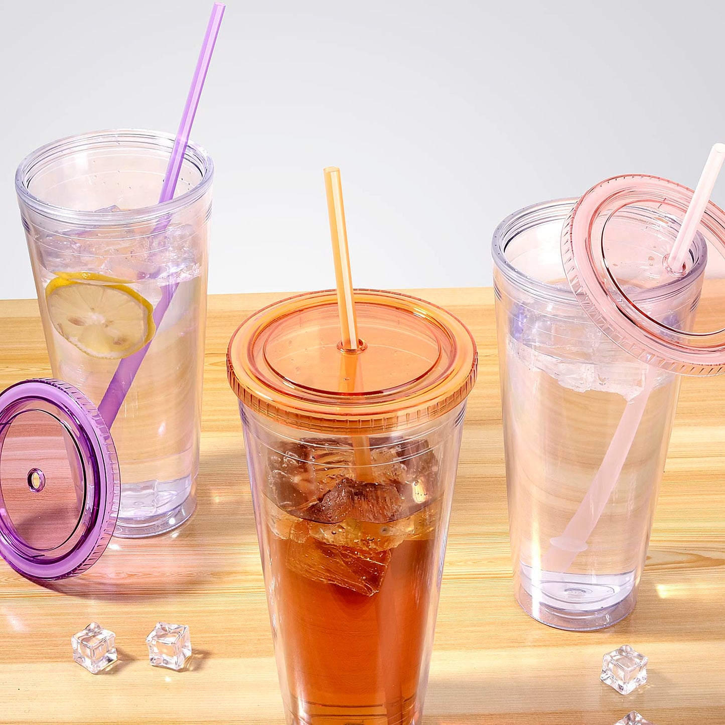 Luxfuel 32 oz Acrylic Tumblers with Lid & Straws, Double-Walled Insulated Clear Plastic Drink Cup, BPA-Free, Reusable Iced Coffee Cups for Parties, Birthdays, Graduation, Fits Car Cup Holders - 2 Pack