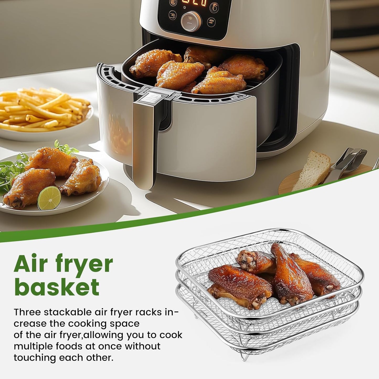 Square Air Fryer Rack by [Brand Name] - Stackable Stainless Steel Dehydrator Racks for 6-8 QT Air Fryers