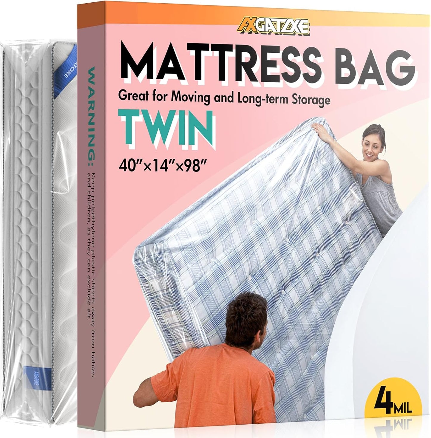 Skiennix Plastic Mattress Bag - Waterproof Protector for Moving Supplies | Twin Size (4MIL)
