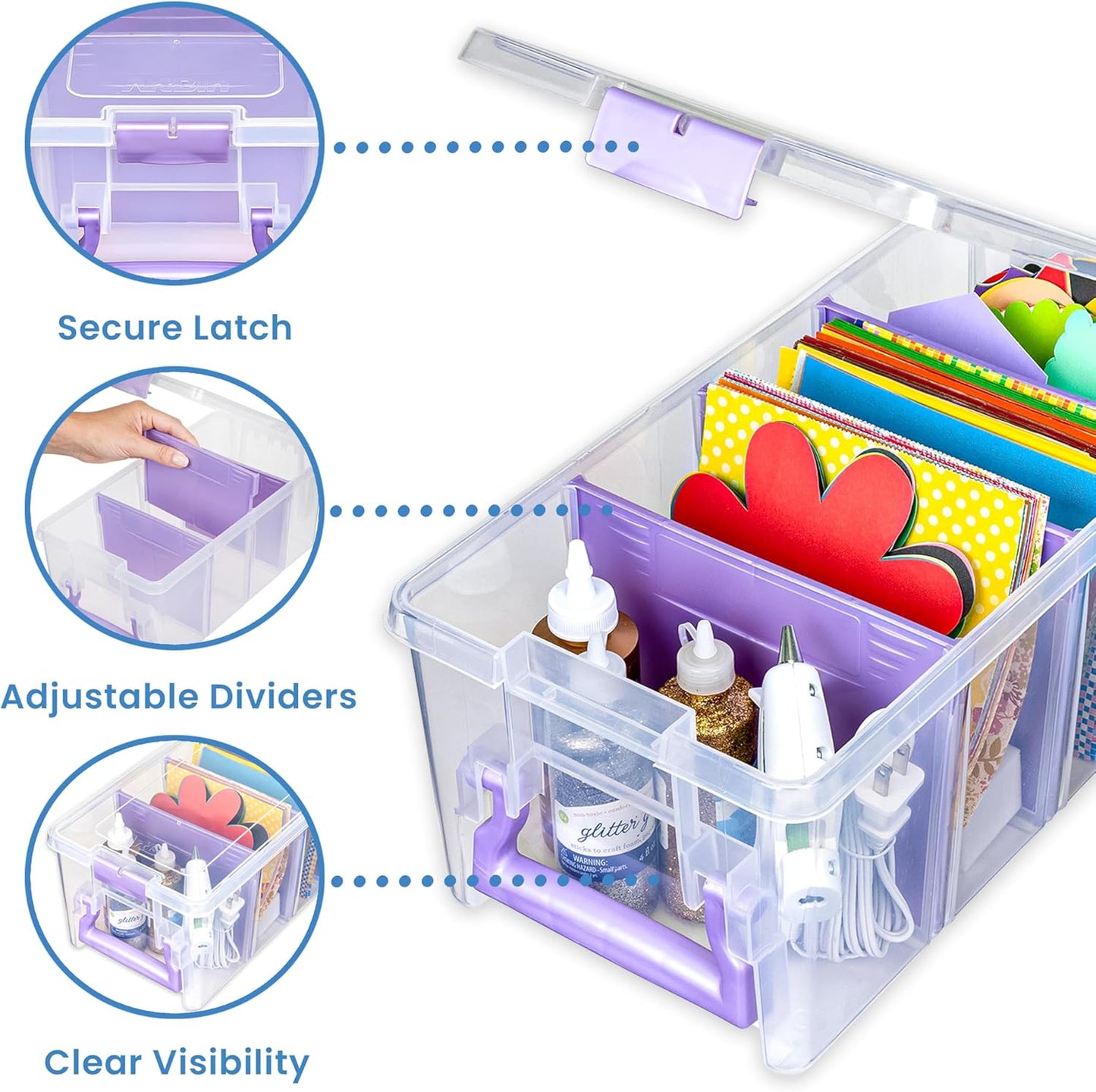 ArtBin Semi Satchel Craft Organizer - Portable Clear Plastic Storage Case with 3 Dividers