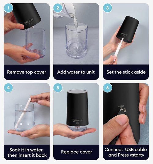 Geniani Portable Cool Mist Humidifier - USB Powered Desktop Unit with Auto Shut Off & Night Light - Black, 0.25L