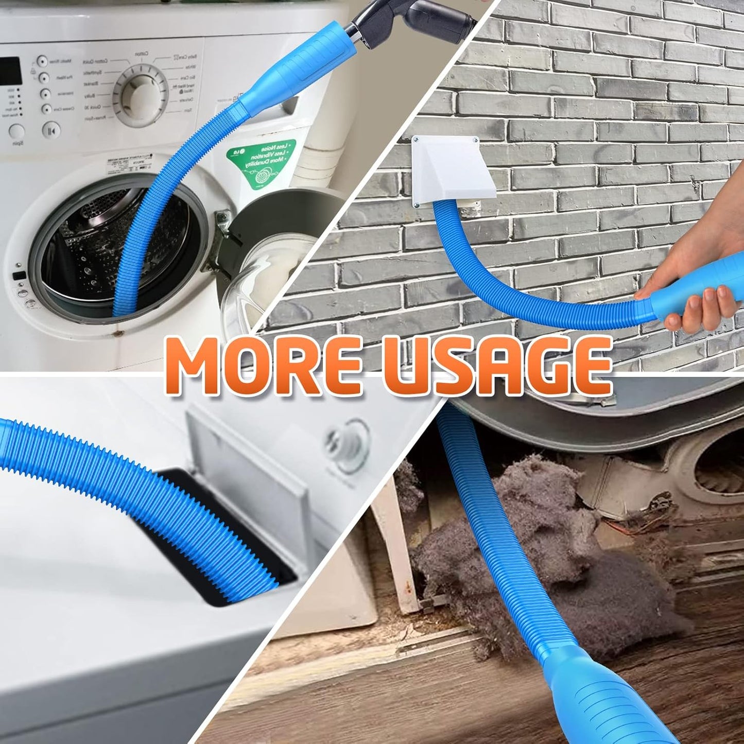PetOde Dryer Vent Cleaner Kit - Versatile Lint Remover for Power Washer & Vacuum Hose, Multiple Combinations