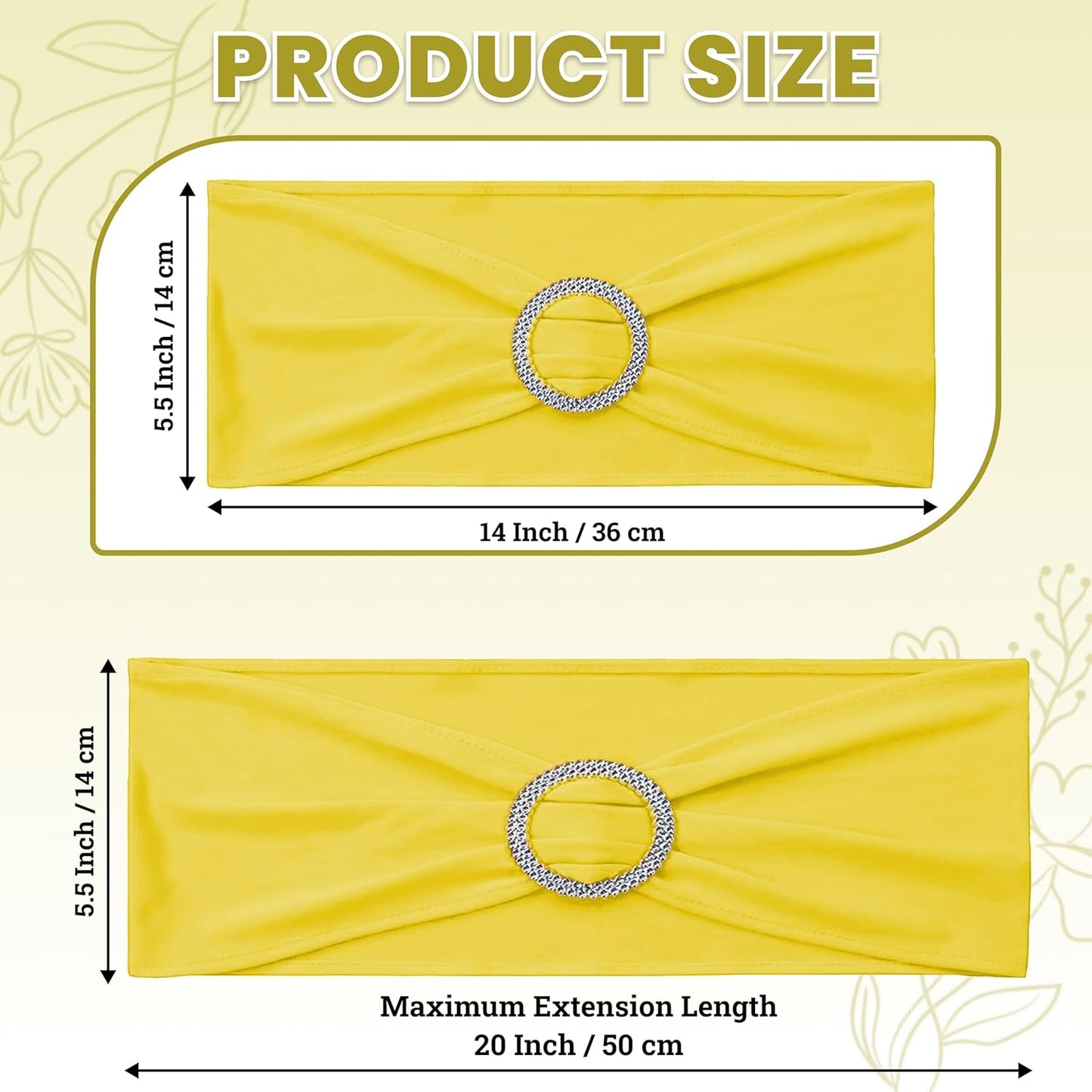MDS Spandex Chair Sashes - Premium Stretch Covers with Buckle Slider | Universal Fit for Weddings & Events - Yellow, Pack of 100