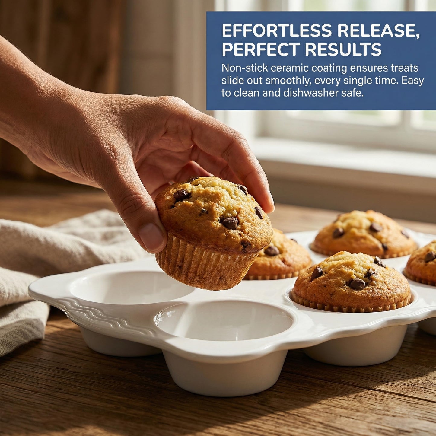 Hiceeden 2 Pack Ceramic Muffin Pans, 6 Cups Non-stick Muffin Tin Cupcake Baking Pans with Handles for Muffin Cakes, Egg Tarts, Mousse, Pot Pie, Jelly