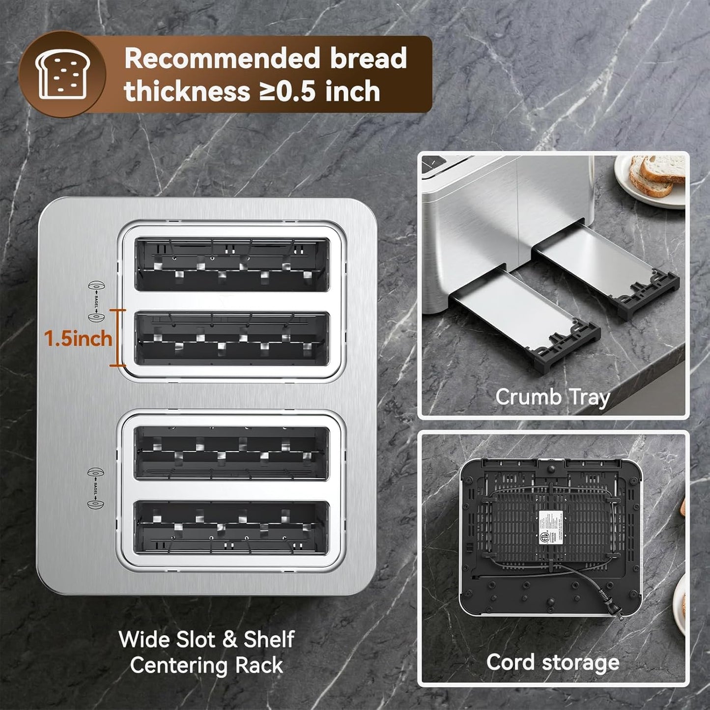 Mecity 4-Slice Toaster - Smart Touch Screen, Dual Control, Auto Shut Off | Perfect for Bagels & Gluten-Free Breads