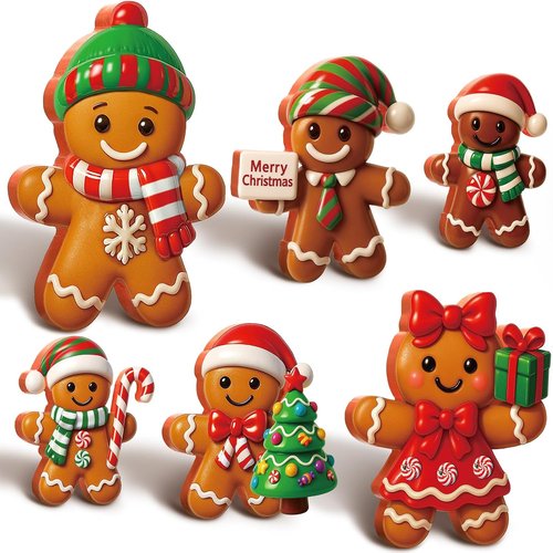 AceOrbit 8-Inch Large Gingerbread Man Table Decoration - 6 Pcs Rustic 3D Xmas Centerpieces