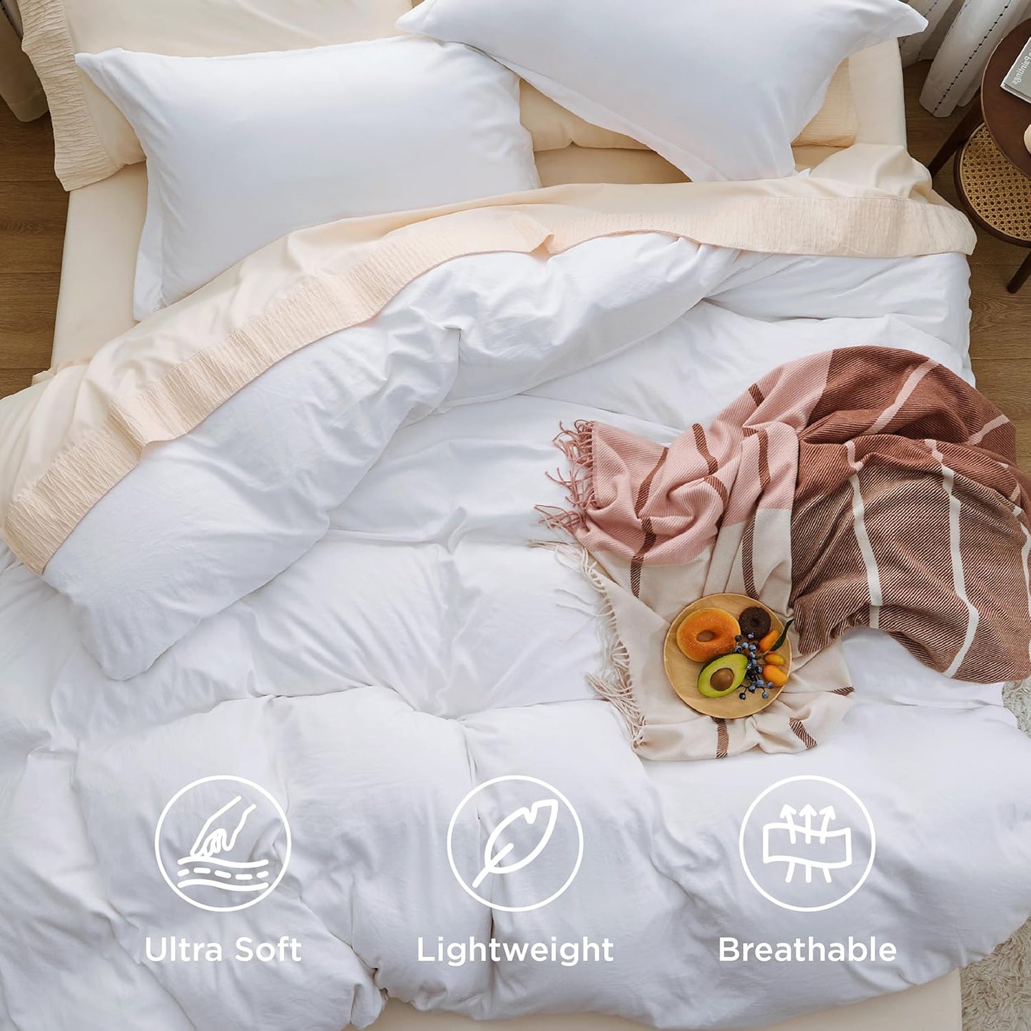 Bedsure Oversized King Duvet Cover Set - Extra Soft Prewashed Cotton-Like Polyester, 120''x98'' with Zipper Closure & 2 Pillow Shams