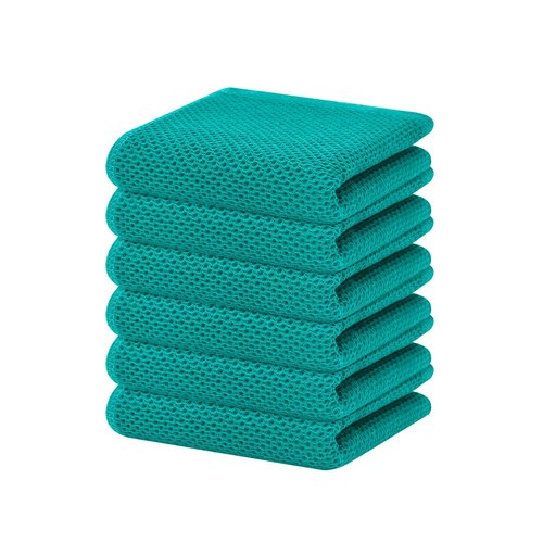 Homaxy 100% Cotton Waffle Weave Kitchen Dish Towels, Ultra Soft Absorbent Quick Drying Cleaning Towel, 13 x 28 Inches, 6-Pack, Teal
