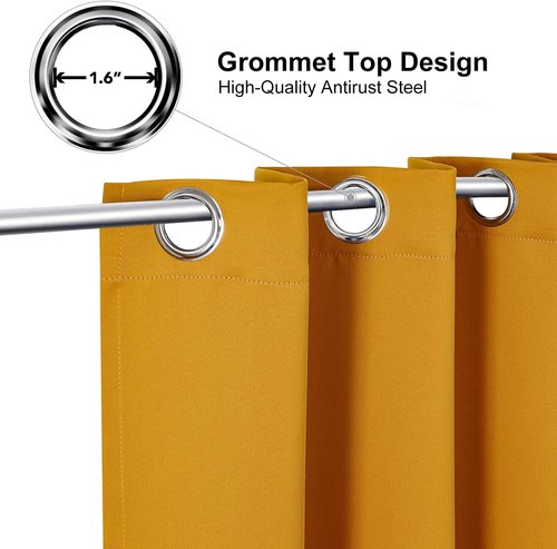 ChrisDowa Blackout Curtains - Thermal Insulated Room Darkening Panels, 90 Inches Long, Mustard Yellow (Set of 2)