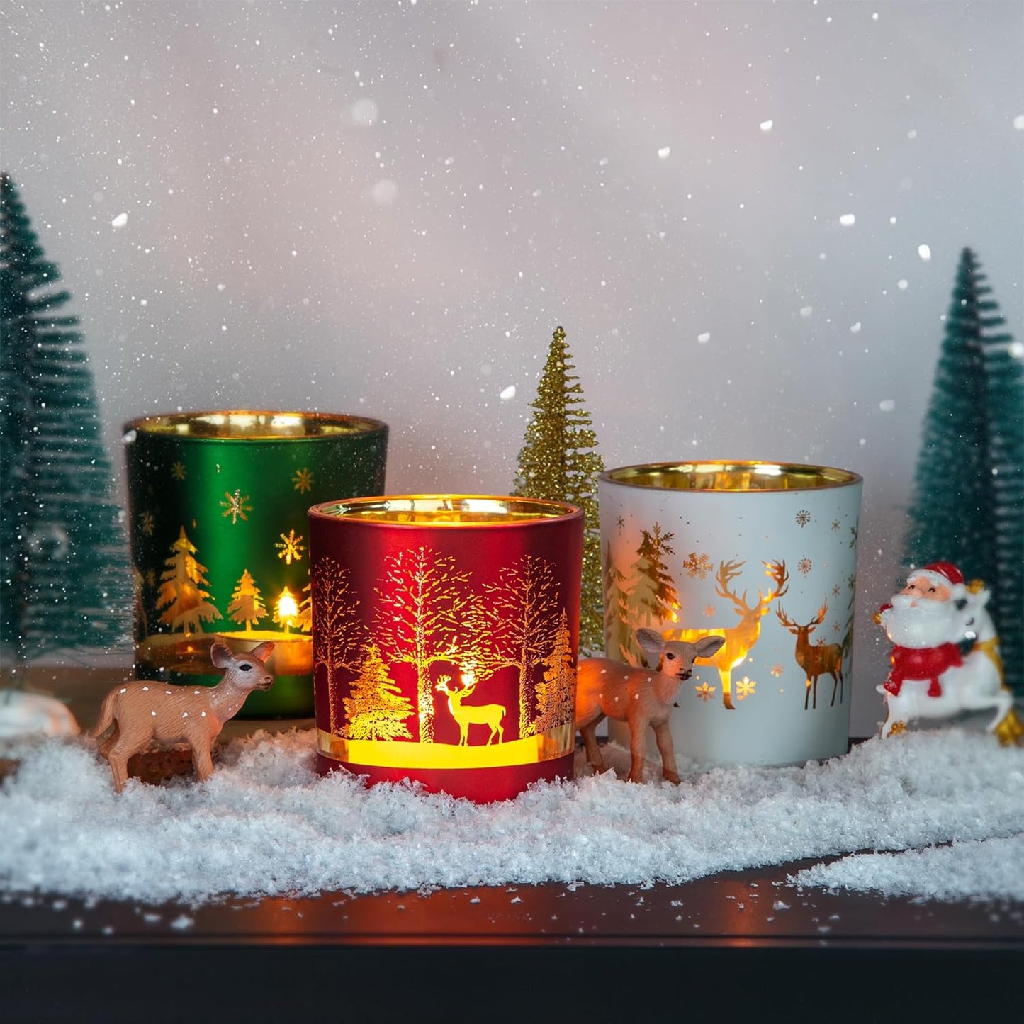 Skiennix Christmas Glass Votive Candle Holders - 6 Pcs Matte Tea Light Holders for Festive Table Décor | 3.15” x 2.75”