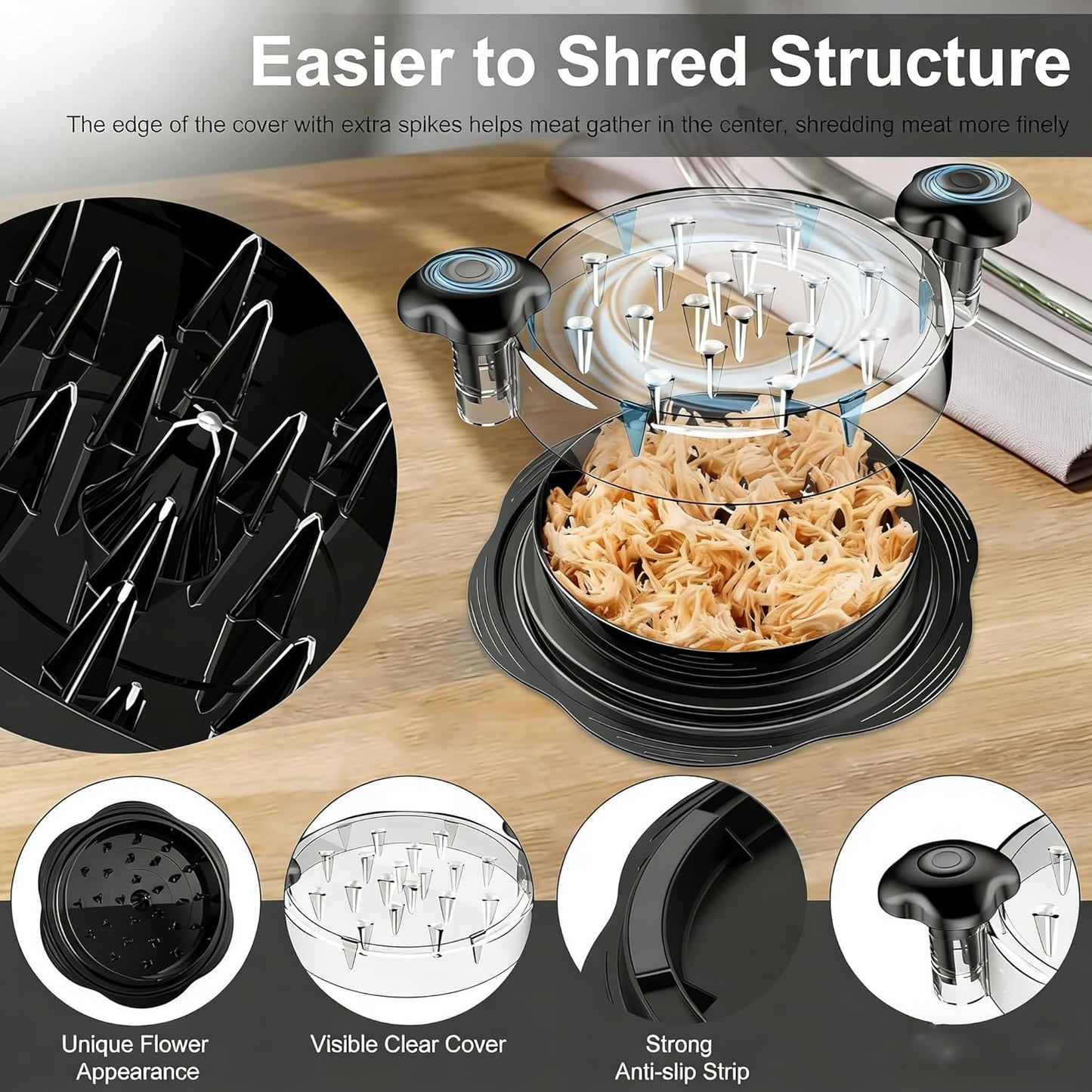 Skiennix Professional Chicken Shredder - Large Meat Shredding Tool with Anti-Slip Grip | Black
