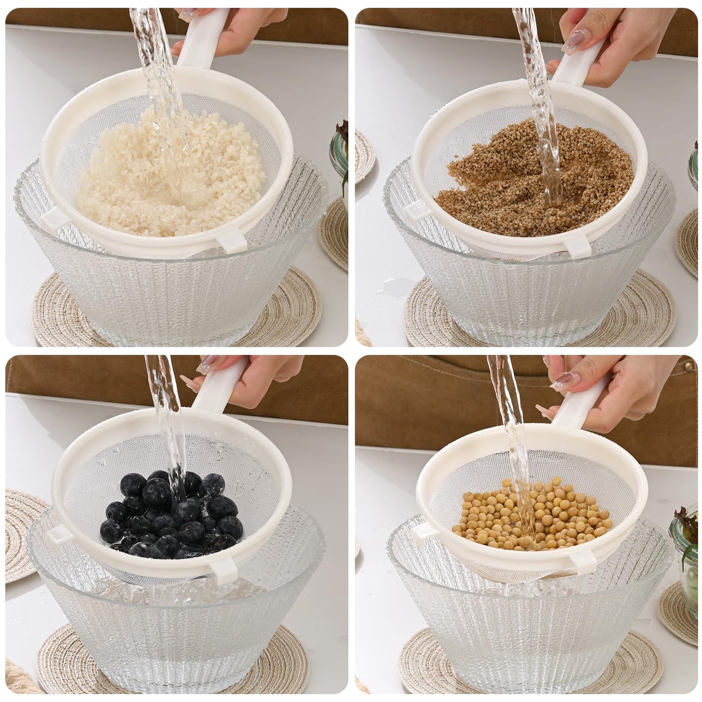 Luckyiren Kefir Strainer Set, 2-Size Plastic Non-Metal Sieve with Fine Mesh for Kefir Grains, Milk Kefir, Water Kefir & Kombucha - Durable, Food Grade & Easy Clean