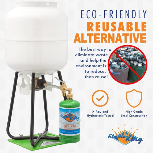 Flame King 1LB Refillable Propane Cylinder Tank - Safe, Legal Refill Kit with CGA600 Connection