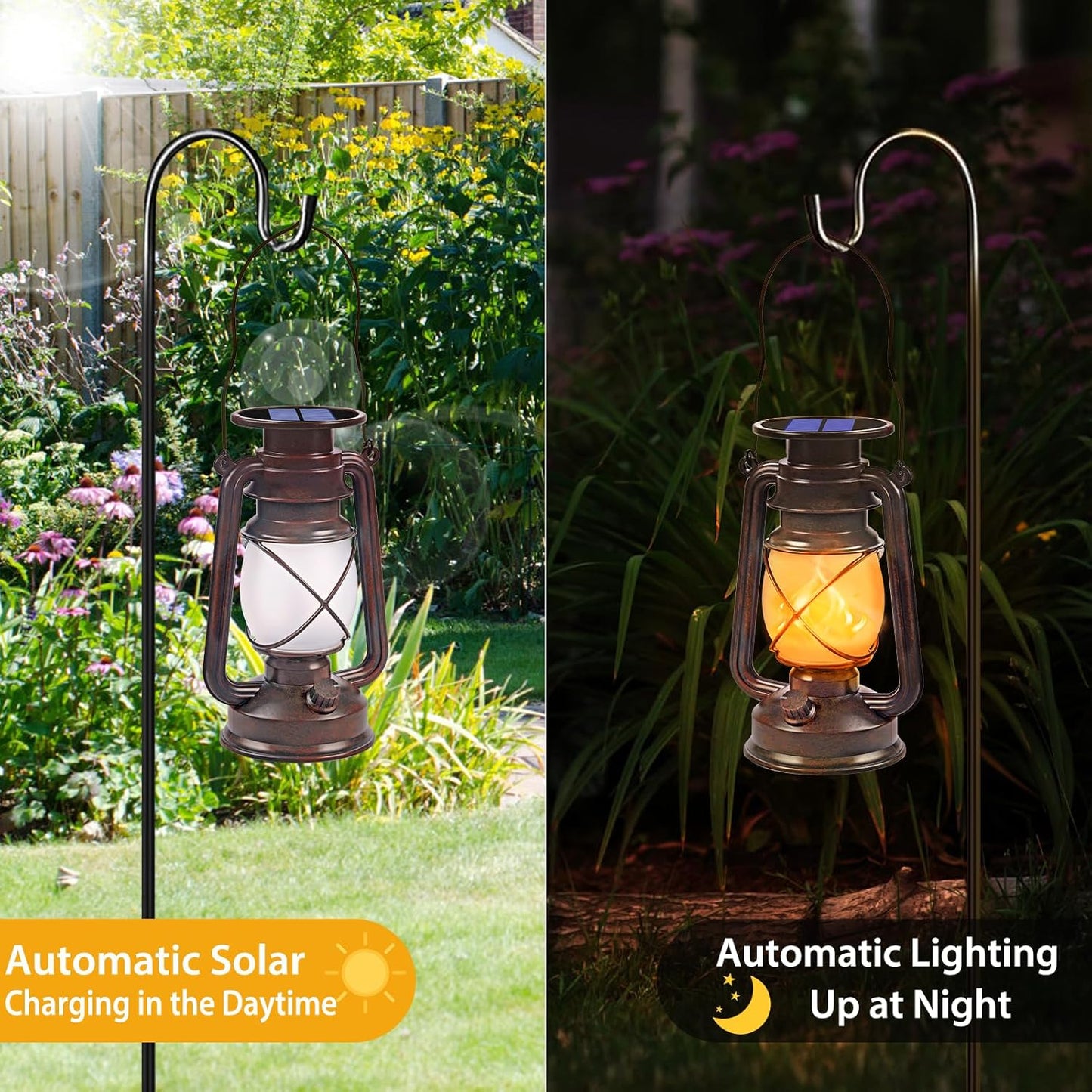 Wondrastical Solar Lanterns - Waterproof Flickering Flame LED Lights | 2 Pack Vintage Bronze for Outdoor Use
