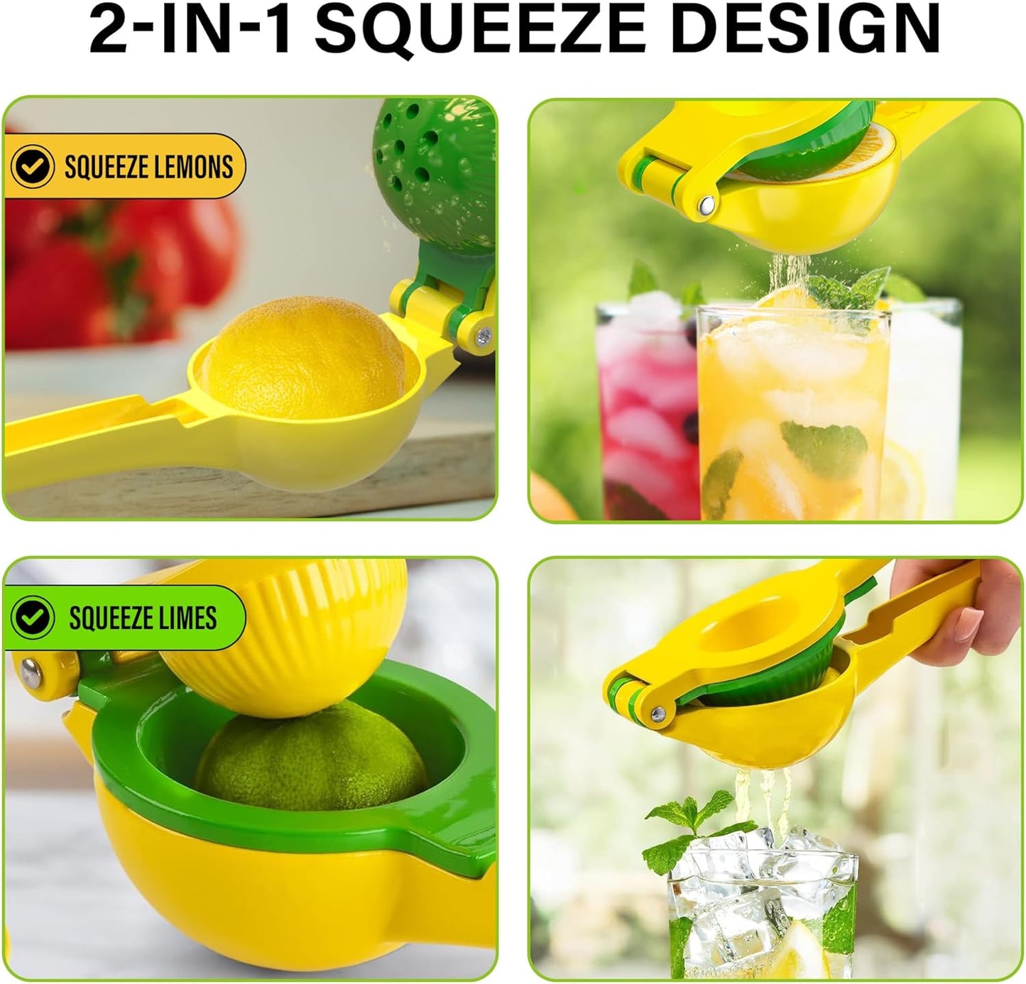 Vakoo 2-in-1 Lemon Squeezer - Heavy-Duty, Rust-Resistant Manual Juicer for Citrus - Easy to Use & Clean, Yellow & Green