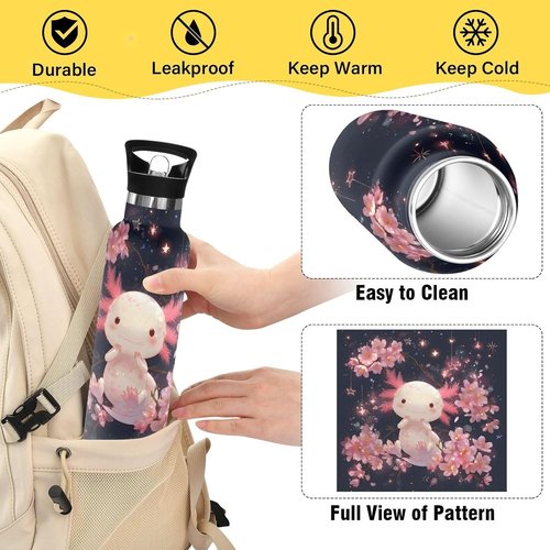 Bolaz Axolotl Star Water Bottle - Insulated 20 oz Flask for Kids | Stainless Steel with Straw Lid