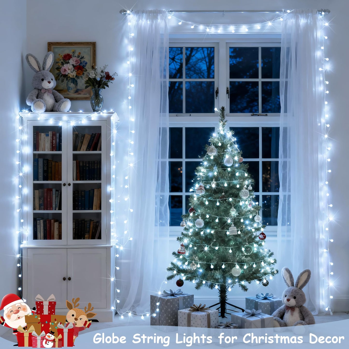 JMEXSUSS 100ft Globe String Lights Indoor Outdoor Waterproof, 200 LED White Christmas Fairy Lights Plug in with Remote, Connectable Hanging Lights for Bedroom Patio Holiday Tree Party Christmas Decor