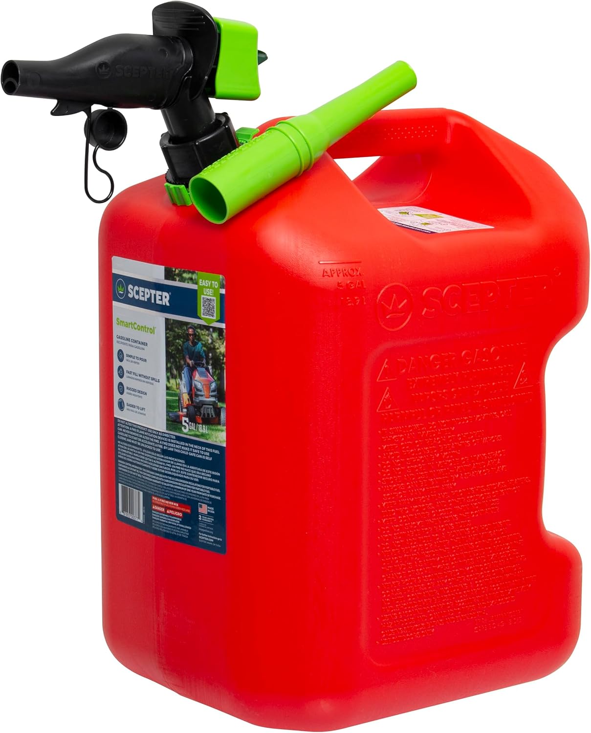 Scepter 5 Gallon Fuel Container - Spill Proof Spout & Bonus Extender | Red Gas Can with Rear Handle