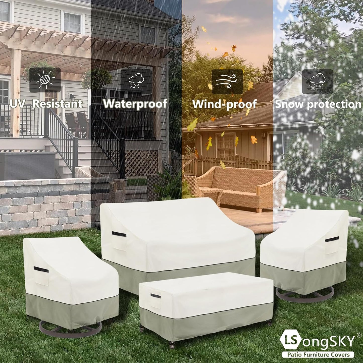 Skiennix Outdoor Swivel Lounge Chair Cover - 100% Waterproof, Heavy Duty | 33" W x 35" D x 38.5" H, White & Grayish Green (2 Pack)