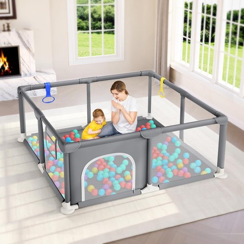 Dripex Baby Playpen - 47"x47" Enhanced Safety Play Yard for Indoor & Outdoor Use | Soft Mesh, Anti-Fall Design, Grey