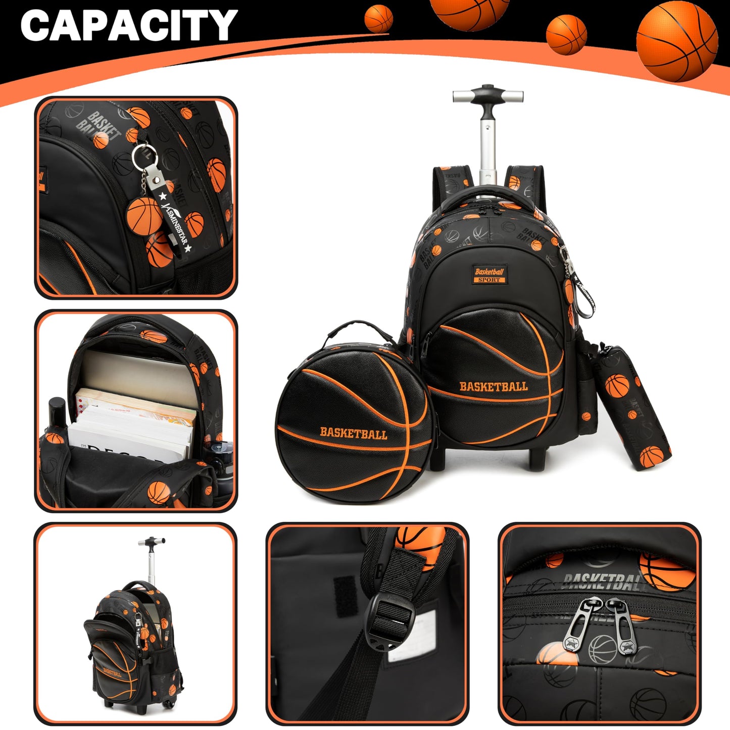 MYHSBYO Dinosaur Rolling Backpack Boys Kids Wheeled Backpack Carry On Luggage Bookbag with Roller Set for Elementary School
