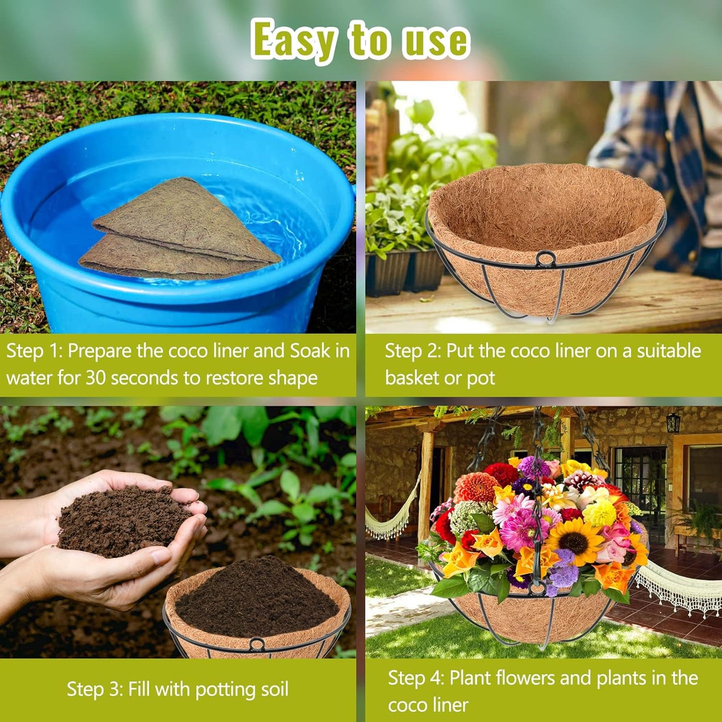 Legigo 12-Inch Coco Fiber Hanging Basket Liners - 100% Natural Replacement for Flowers & Vegetables