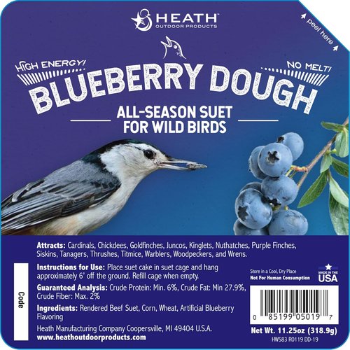 Heath Outdoor Products DD-19 Blueberry Dough Suet Cake - Case of 12, Perfect for Wild Birds