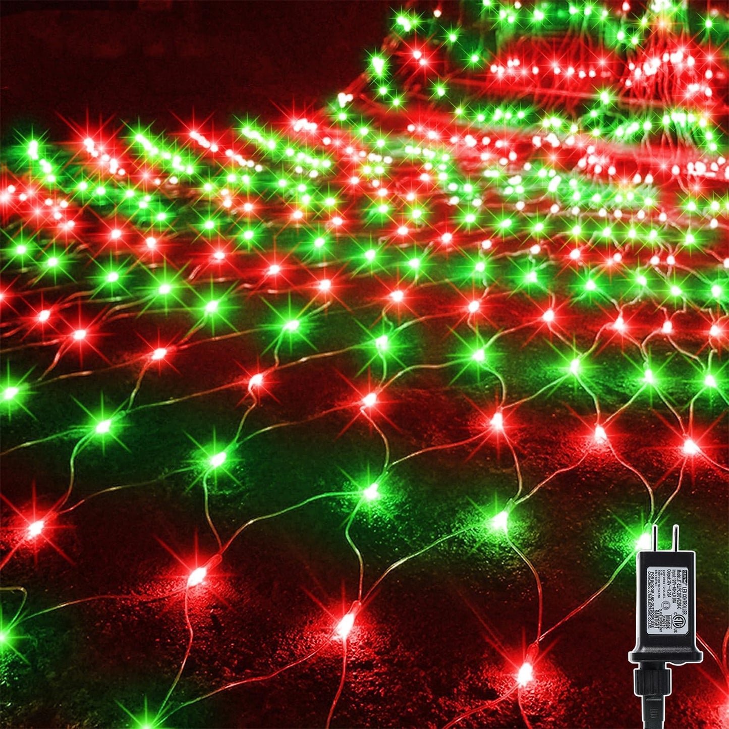 Waterglide Outdoor Christmas Net Lights - 12FT x 5FT 360 LED Waterproof Mesh String Lights | 8 Lighting Modes for Garden & Holiday Decor in Red & Green