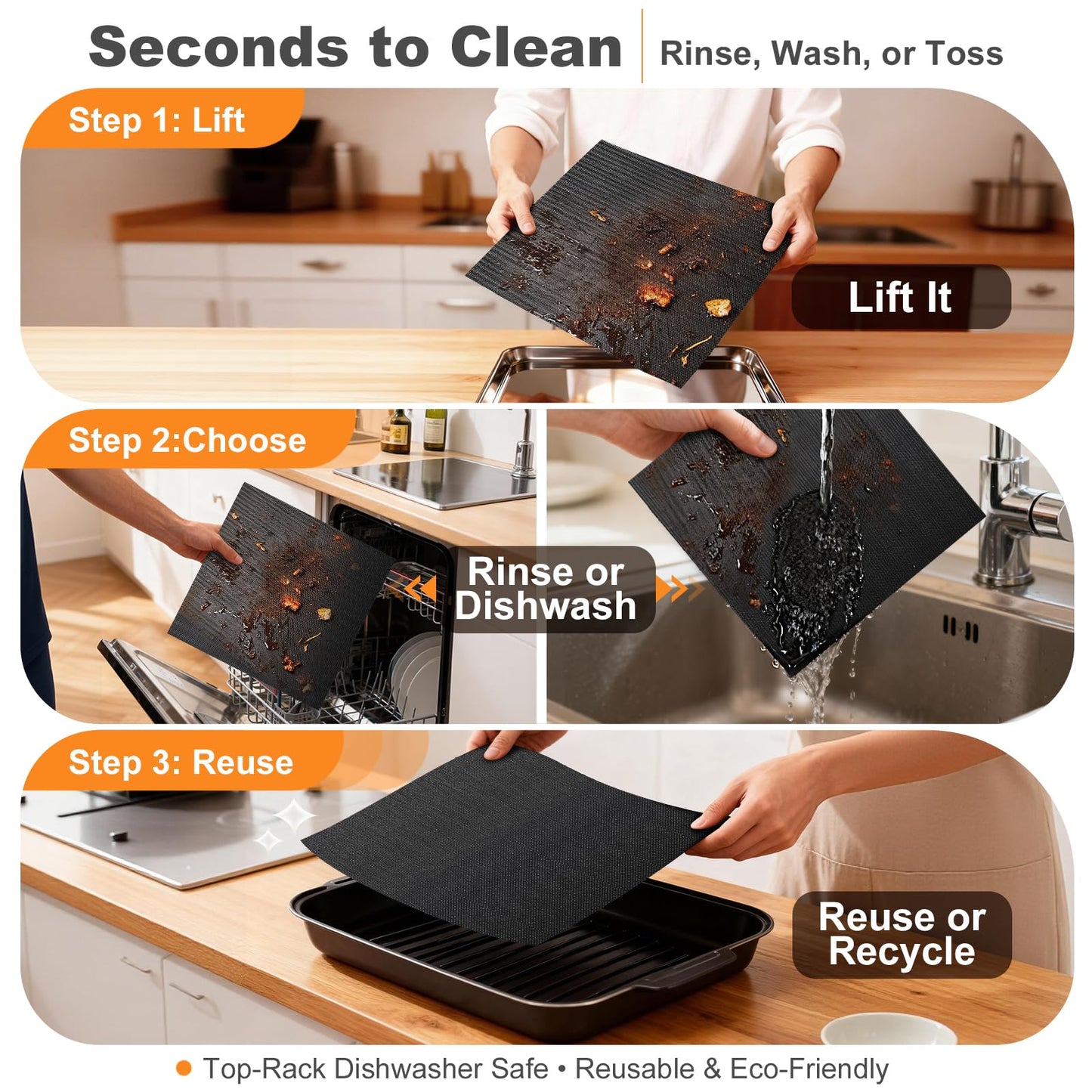 Updated 4 Pack 11.6"x11.6" Toaster Oven Liners for Bottom of Oven, Reusable Non-Stick Heat Resistant Air Fryer Liners, Compatible with Ninja, Breville, Cuisinart, Cosori, Black & Decker, Emeril