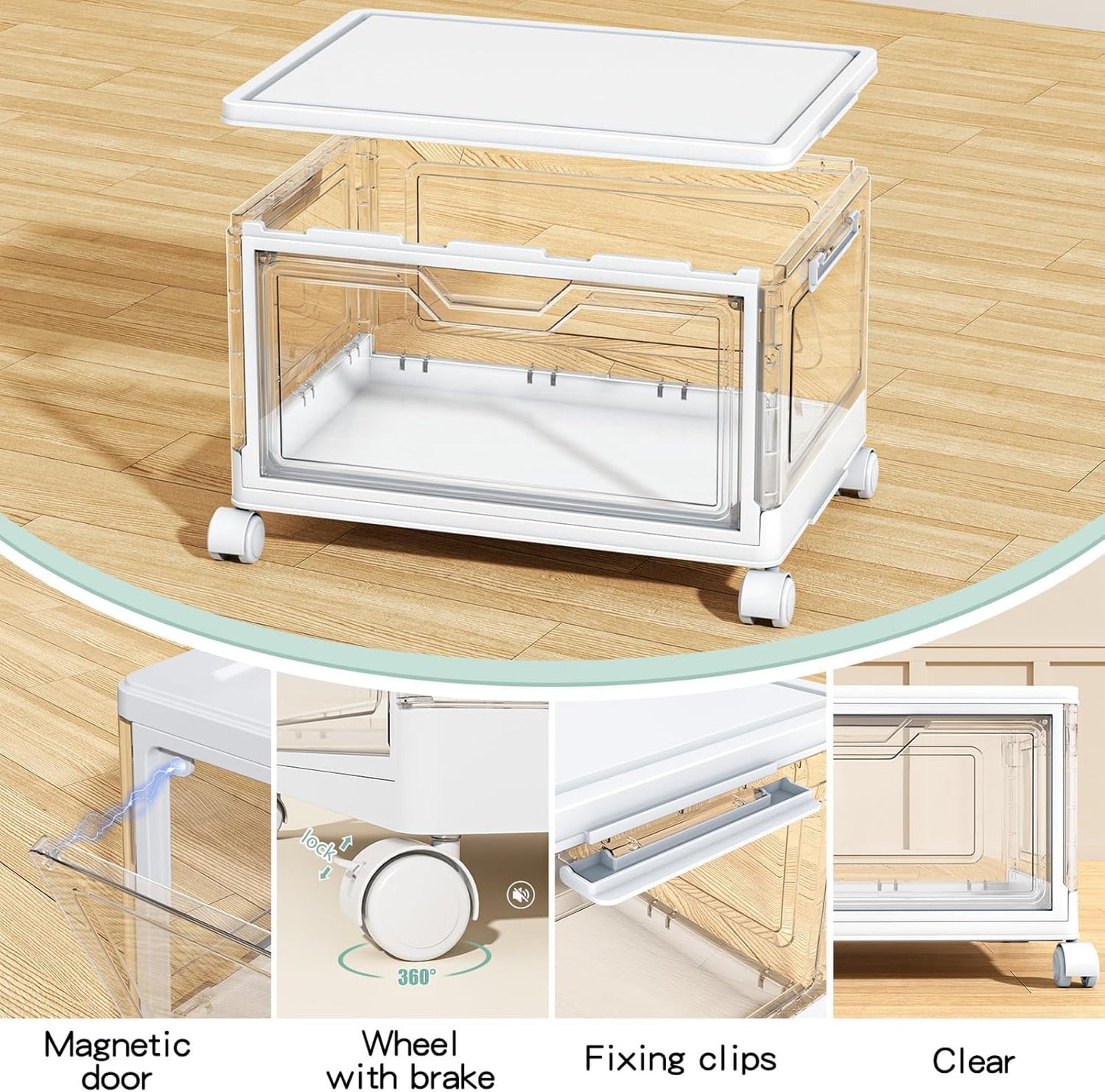 Kmiectse Clear Storage Bins - 4-Tier Stackable Plastic Bins with Lids & Wheels | 23 QT Closet Organizer for Bedroom & Living Room