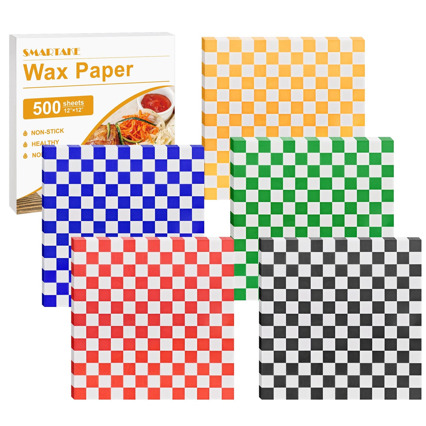 SMARTAKE 12 x 12 Inches Wax Paper for Food, 500 Pcs Non-Stick Hamburger Patty Paper, Square Sandwich Separators Wrapping Paper, for Lunch, Restaurants, Barbecues, Picnics, Parties, 5 Colors