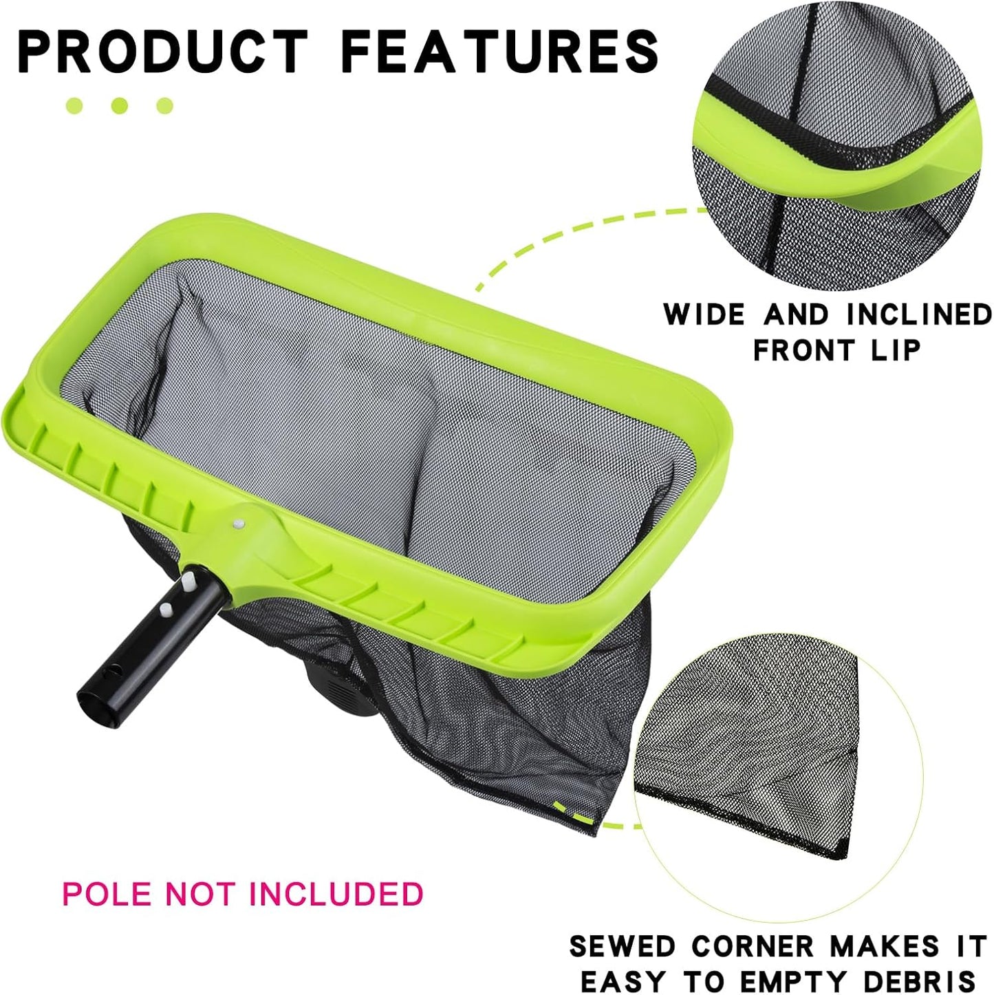 Sepetrel Swimming Pool Leaf Skimmer Net - Reinforced Frame for Deep Raking & Easy Cleanup