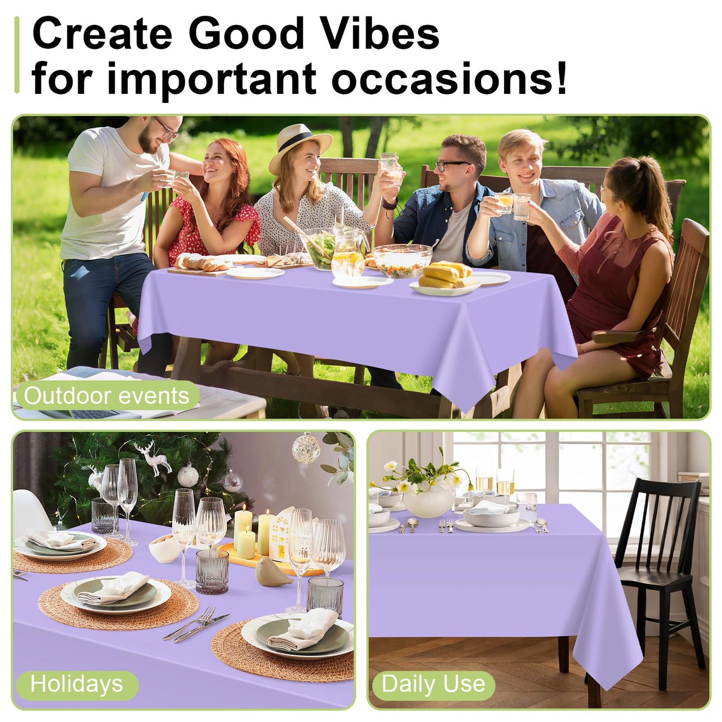 QIKSION Lavender Plastic Table Cloth Disposable 2 Pack, 54 x 108 Inch Tablecloths for Birthday Party Supplies, Easter Decorations, Light Purple, Pastel, Lilac Rectangle Table Cover