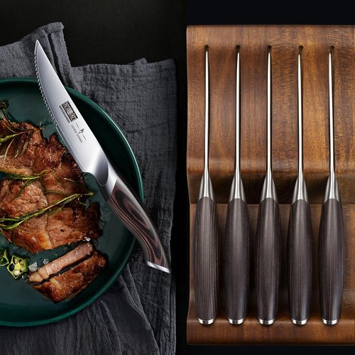 HOSHANHO Steak Knives Set - 6-Piece Japanese High Carbon Steel with Ergonomic Handles | 4.5 Inch Serrated Blades