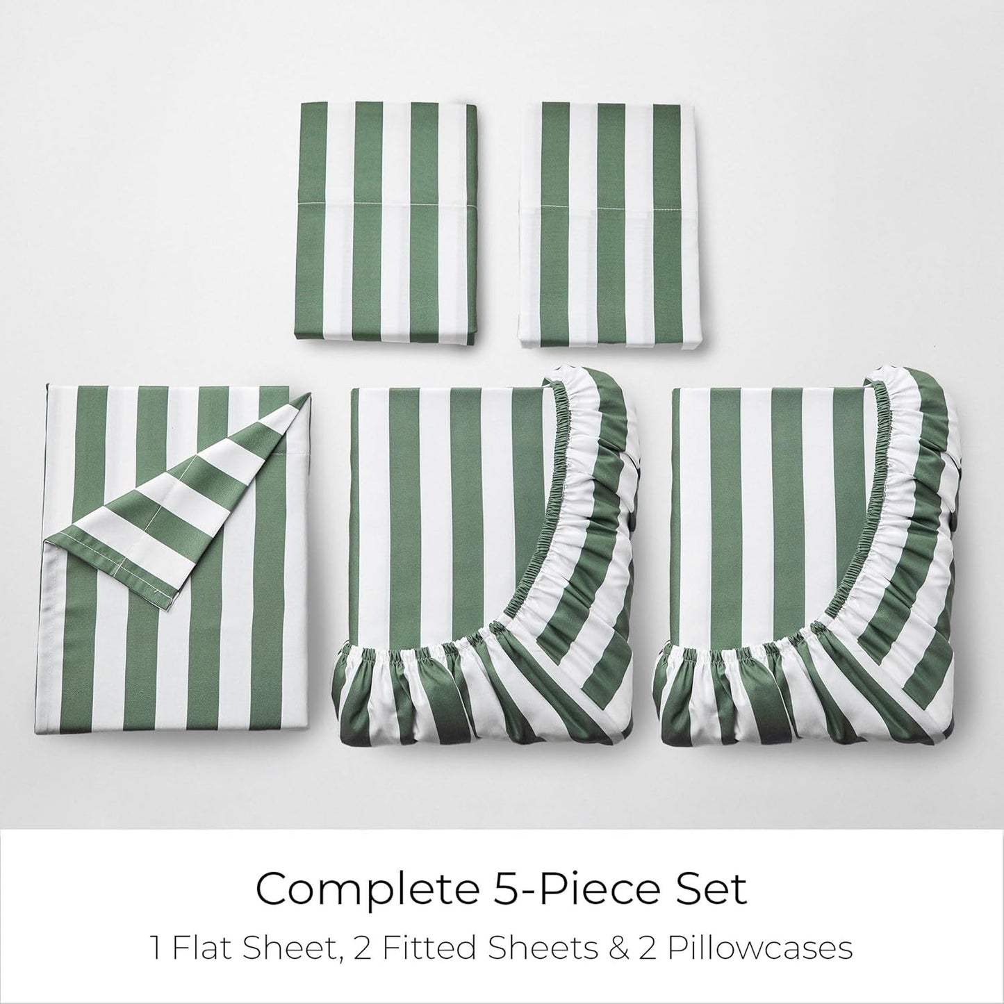 Mellanni Split King Sheets Set - 5 PC Hotel Luxury Bedding | Extra Soft, Cooling, Wrinkle-Resistant (Oxford Stripe Sage)
