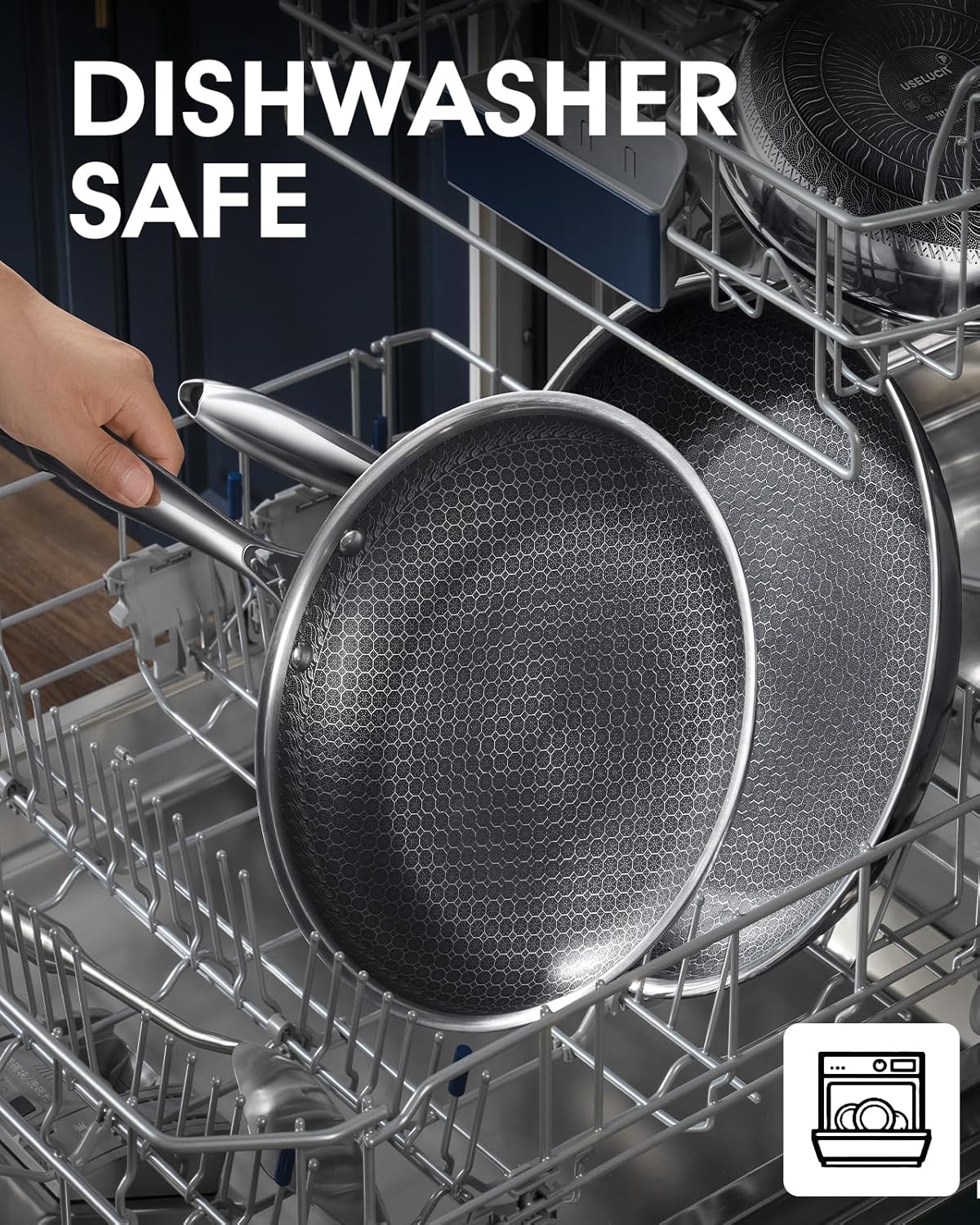 USELUCK Nonstick Frying Pans Set - 8/10/12 Inch Stainless Steel Skillets with Honeycomb Surface | Induction & Oven Safe, PFAS-Free