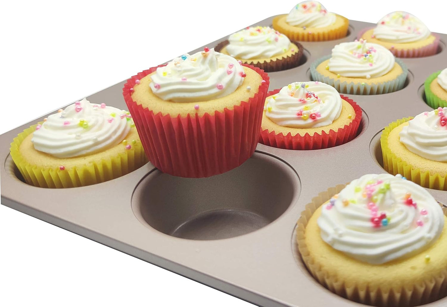 Premium Red Greaseproof Cupcake Liners - Standard Size Muffin Baking Cups, 100-Count