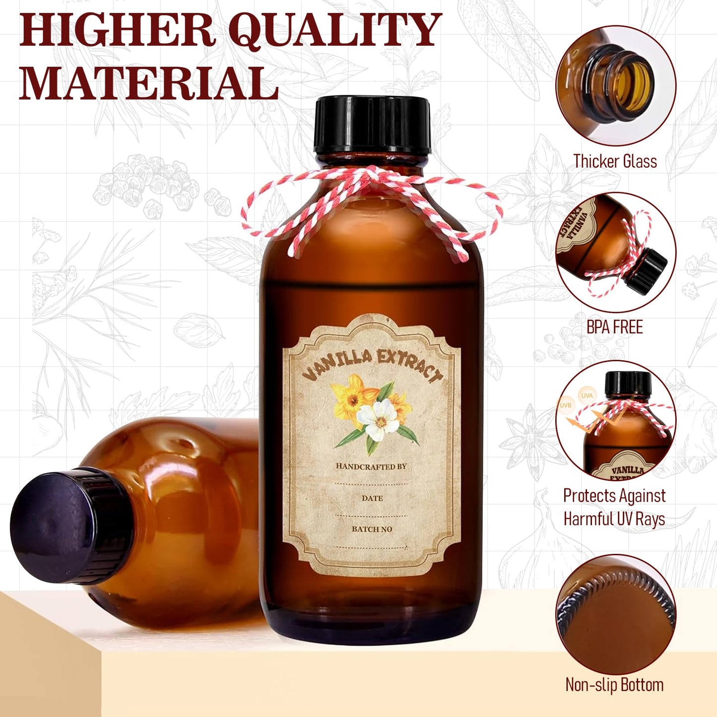 NVioAsport 12 Pack Amber Glass Vanilla Extract Bottles 4 oz with Lids, 12 PCS Vanilla Extract Labels and Funnel, Glass Boston Vanilla Bottles for Syrup Gift, Jars Glass Bottles for Vanilla Extract